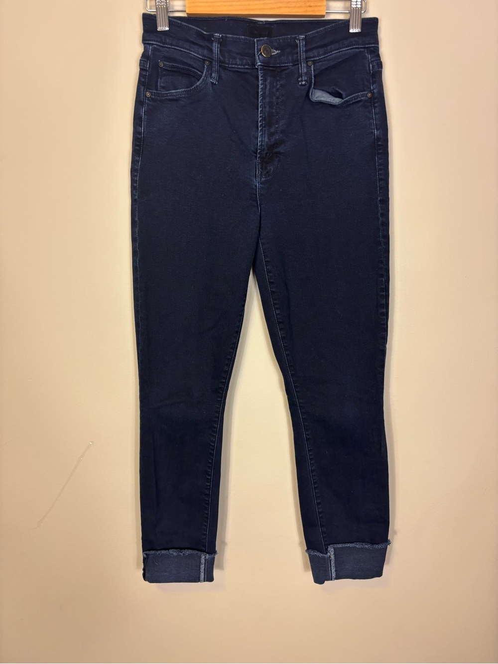 MOTHER Dark Wash The Stunner Two Step FrayHigh-Rise Cuffed Skinny Jeans Size 27